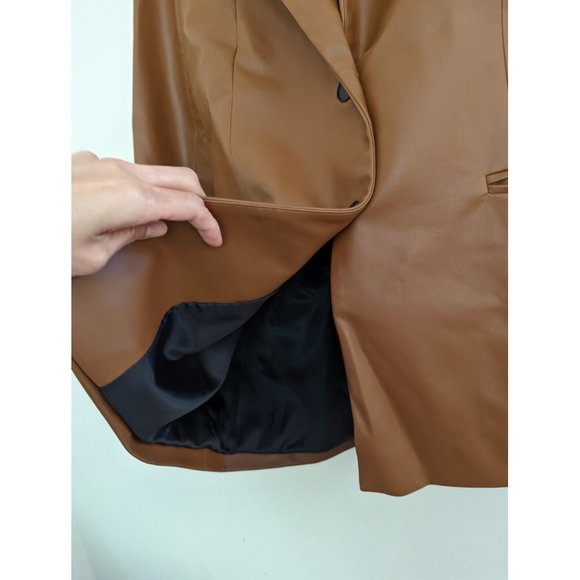 ZARA WOMAN FAUX LEATHER BLAZER JACKET CARAMEL BROWN 1255/740 XS,S NWT - Picture 12 of 16